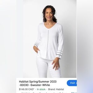 Habitat sweater,women,PTP 19.5” white cotton  pull over,v neck,trim,EC